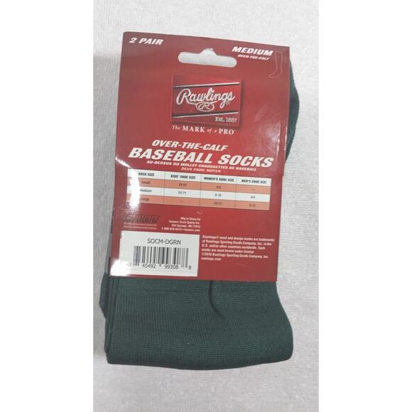 Rawlings Baseball Socks (2 Pair), Green Medium Youth Over The Calf New - Picture 2 of 2
